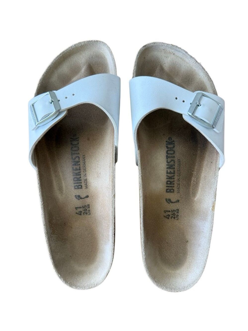 Birkenstock Womens White Buckle Strap Madrid Birko-Flor Slide Sandals Size 41